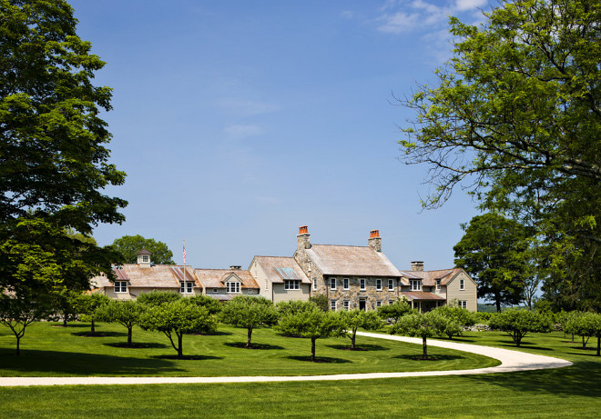 Stone Farmhouse, The approach drive winds through an orchard of apple and peach trees The stone farmhouse was designed to appear as if it was expanded over time #Farmhouse #StoneFarmhouse Haver & Skolnick LLC Architects
