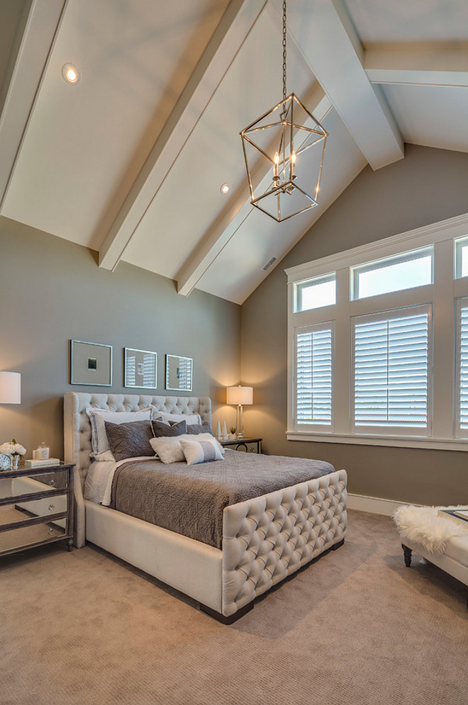 Bedroom Paint Color Rockport HC-105 Benjamin Moore in eggshell. The trim is Benjamin Moore, Cloud White OC-130 in Semi-gloss. The ceiling paint is from Benjamin Moore, Cloud White OC-130 flat. #RockportHC105BenjaminMoore #BenjaminMooreCloudWhiteOC130 Clay Construction Inc.