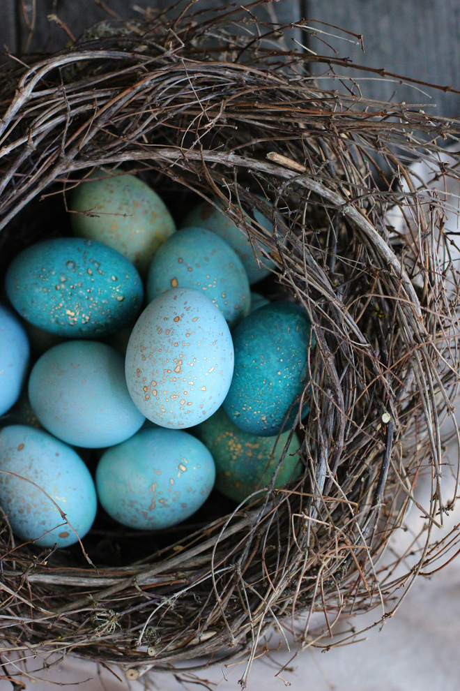 DIY Dyed Robin Eggs. DIY Dyed Robin Eggs. Easter Eggs #Eastereggs #DIYDyedEggs #RobinEggs via Honestly Yum.