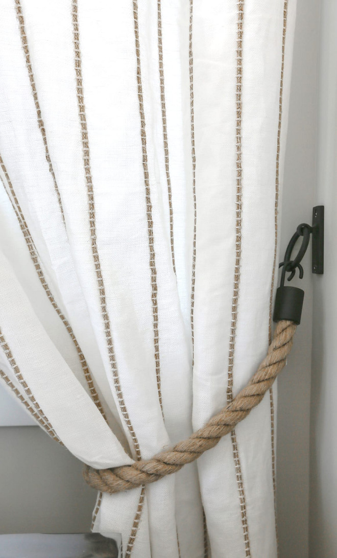 Drapery Iron and rope tiebacks. I added the rope tie backs and the linen drapes with the rope detail for texture in the room. Iron and rope tiebacks. Iron and rope tiebacks #Ironandropetiebacks #Draperies #ropetiebacks JoAnn Regina Home