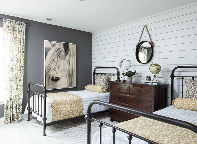 Farmhouse Bedroom. Farmhouse bedroom with shiplap wall and matte metal beds. Farmhouse Bedroom. Farmhouse bedroom with shiplap wall and matte metal beds. Farmhouse Bedroom. Farmhouse bedroom with shiplap wall and matte metal beds #FarmhouseBedroom #Farmhouse #bedroom #Shiplap #mattemetalbed #blackmetalbed Crescent Homes