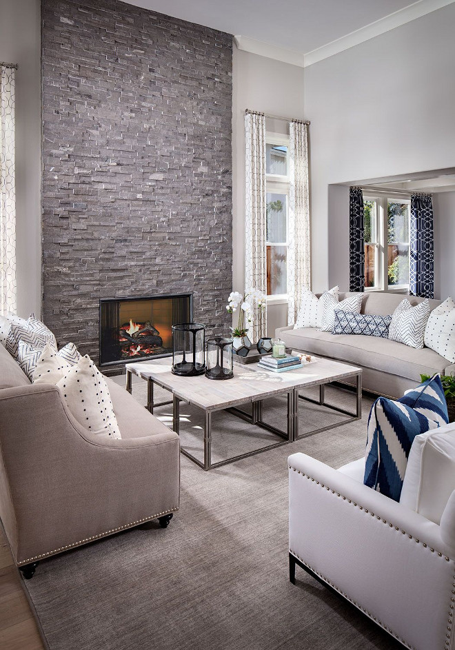 Floor to ceiling fireplace. The fireplace stone is Vermont Ledger Stone. Living room with Floor to ceiling stone fireplace. Floor to ceiling stone fireplace #Floortoceilingstonefireplace #Floortoceilingfireplace #stonefireplace #fireplace #VermontLedger #Stone Tracy Lynn Studio