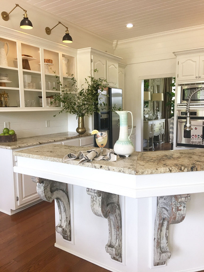 French Country Kitchen Island Corbels. French Country Kitchen Island Corbels. How fabulous are these antique corbels! They were a lucky find! French Country Kitchen Island Corbels. French Country Kitchen Island Corbels #FrenchCountryKitchen #IslandCorbels Beautiful Homes of Instagram @cindimc.ivoryhome