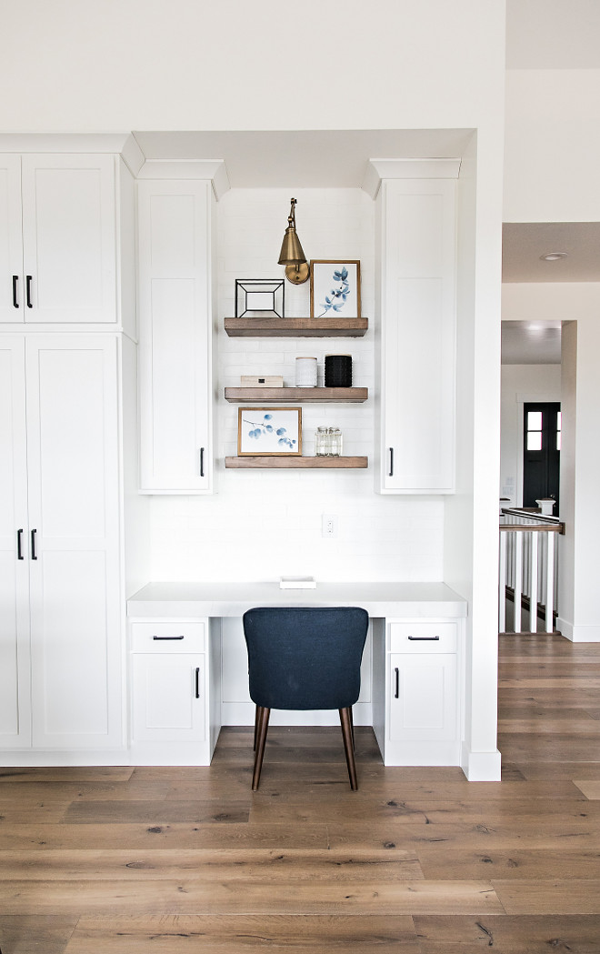 Kitchen Desk with Floating Shelves. Farmhouse Kitchen Desk with Floating Shelves. Farmhouse Kitchen Desk with Floating Shelves #FarmhouseKitchen #KitchenDesk #FloatingShelves Sita Montgomery Interiors