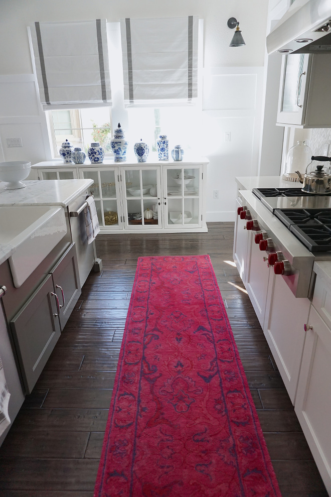 Kitchen Runner. Magenta Kitchen Runner. The runner is from Rug USA - Overdye RE31 Leaflet Fountain Rug Pink - Style # 200SPRE31A - Tufted 100% wool rug. Kitchen Runner. Magenta Kitchen Runner #KitchenRunner #Kitchen #Runner #Magenta #MagentaRunner Beautiful Homes of Instagram @MyHouseOfFour