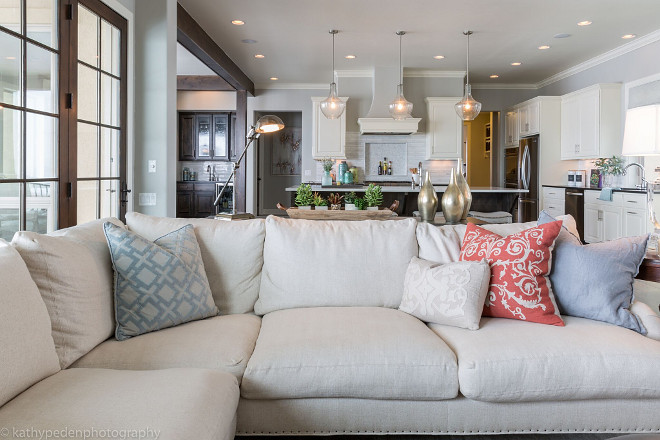 Living room open concept. Living room open concept ideas. A sectional in linen by Lee Industries anchors the space. Living room open concept. Living room open concept. Living room open concept #Livingroomopenconcept #Livingroom #openconcept Restyle Design, LLC.