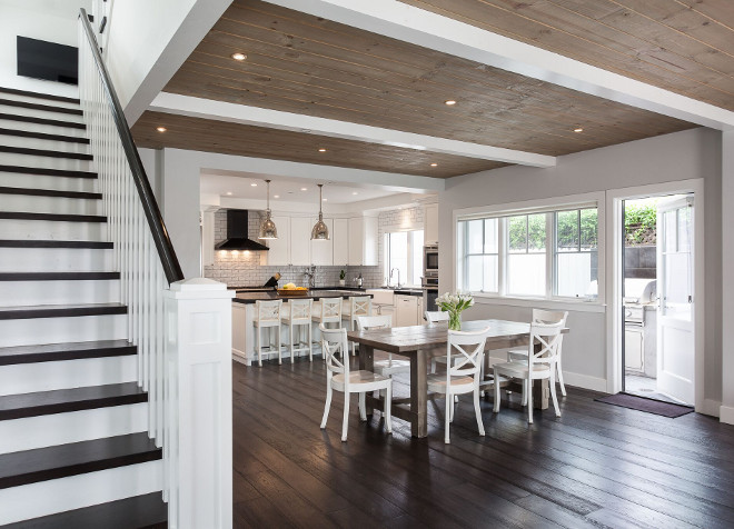 Modern farmhouse interiors. California Modern farmhouse. California Modern farmhouse with dark hardwood flooring and knotty pine shiplap ceiling #CaliforniaModernfarmhouse #CaliforniaModernfarmhouseinteriors #Modernfarmhouseinteriors #Modernfarmhouse #darkhardwoodflooring #knottypineshiplap #shiplap #shiplapceiling Eric Aust Architect