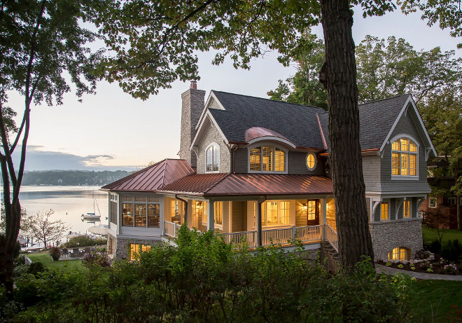 Shingle Beach House with Copper Roof. Grey Shingle Beach House with Copper Roof. Shingle Beach House with Copper Roof Ideas #ShingleBeachHouse #ShingleHouse #CopperRoof Lake Geneva Architects