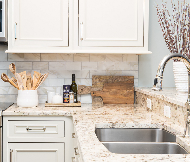 White Granite. White and beige granite countertop. Beige Spring Granite. Countertop is Beige Spring Granite. - granite is one of the most affordable stones and it's also a very durable countertop option. Worth every penny! #BeigeSpringGranite #WhiteGranite #GraniteCountertop #beigegranite #BeigeSpringGranite Karr Bick
