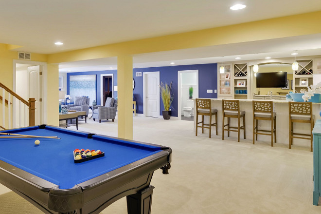 Basement Layout. Basement with bar, games room and media room layout ideas. Open basement layout. #BasementLayout #Basement #bar #gamesoom #mediaroom #basementlayoutideas #Openbasementlayout Echelon Custom Homes