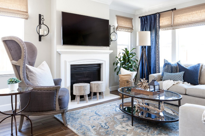 Beige Blue And Gray Living Room