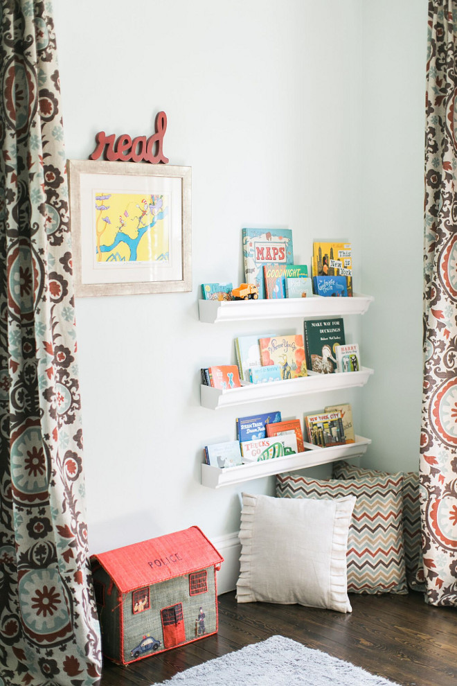 DIY Rain gutter book shelves. DIY Rain gutter bookshelves. We love to promote reading with our boys and they both love books. My husband installed the rain gutter book shelves. A DIY inspired from Pinterest. #DIYRaingutterbookshelves #Raingutterbookshelves Home Bunch Beautiful Homes of Instagram @finding__lovely