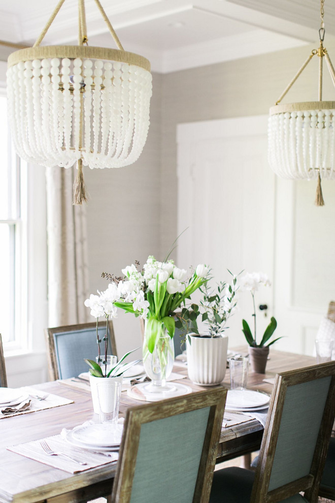 Dining Room Beaded Chandeliers. Dining Room Beaded Chandelier. Chandeliers: 18” Malibu chandelier in milk glass bead and natural raffia from Ro Sham Beaux Dining Room Beaded Chandelier Ideas. Dining Room Beaded Chandeliers #DiningRoomBeadedChandeliers #DiningRoom #BeadedChandelier Home Bunch Beautiful Homes of Instagram @finding__lovely