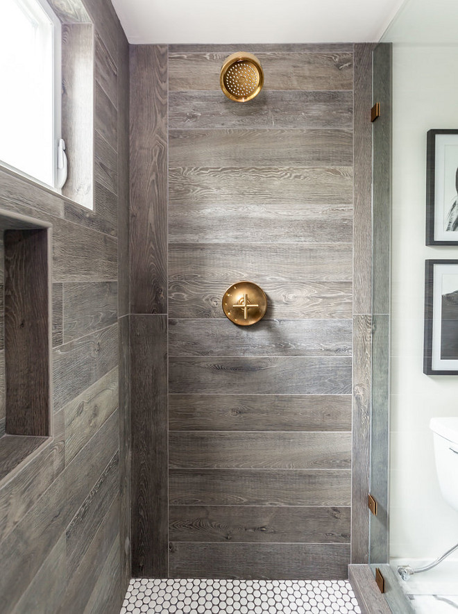 Farmhouse Shower. Farmhouse Bathroom Shower. The shower was designed to replicate the side of an old barn. Plumbing is Kohler - Purist. Juxtaposed InteriorsFarmhouse Bathroom Shower #FarmhouseBathroomShower #FarmhouseBathroom #FarmhouseShower