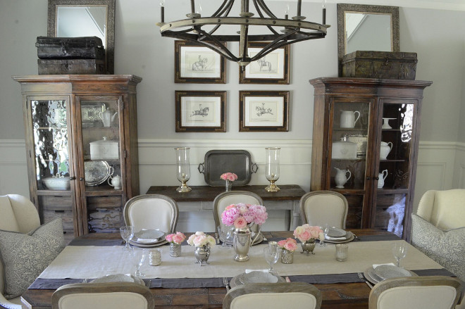 Farmhouse dining room decor. I often use my vintage silver as vases and layer linens, plates and napkins when we have guests over. Truth be told, I could spend hours setting a beautiful table. Dining room decor #FarmhouseDiningroom #Diningroom #decor Beautiful Homes of Instagram @SanctuaryHomeDecor