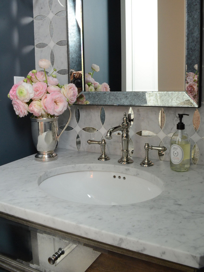 Mirrored Vanity with white marble countertop Restoration Hardware Mirrored Vanity with white marble countertop #RestorationHardware #MirroredVanity #whitemarblecountertop Beautiful Homes of Instagram @SanctuaryHomeDecor