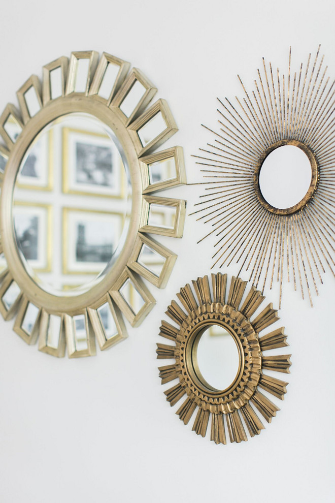 Mirrors #Mirrors The adjacent wall has a trio of starburst mirrors, the biggest from Z Gallerie, the medium by Ballard Designs and the smallest from Target which I gold leafed. Home Bunch Beautiful Homes of Instagram @finding__lovely