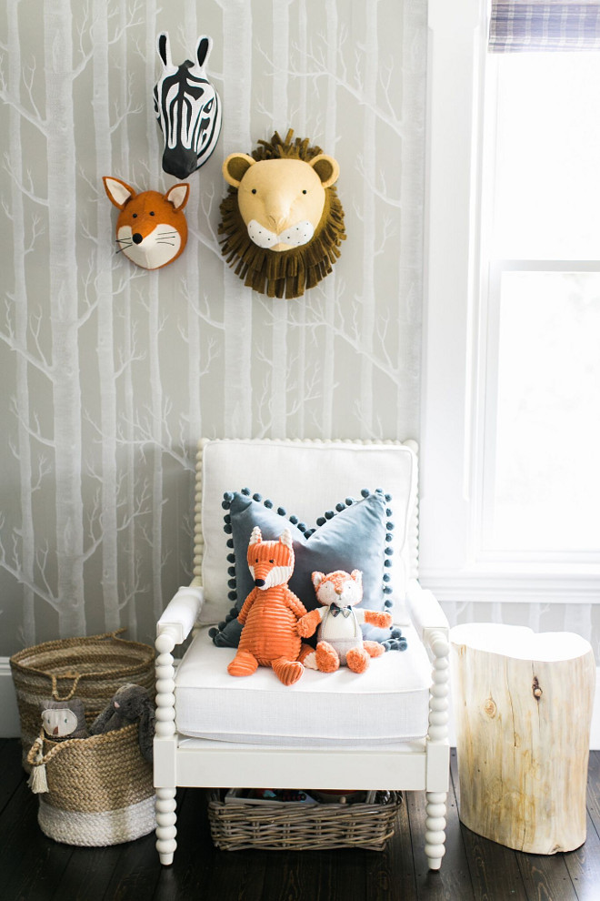 Playroom Wall Decor. Playroom Wall Decor. Playroom Wall Decor. I really believe it is the details that make a space lovely and my favorite detail in this room is the Cole and Son Wallpaper wall. Cole and Son Woods in Taupe. #Playroom #WallDecor Home Bunch Beautiful Homes of Instagram @finding__lovely