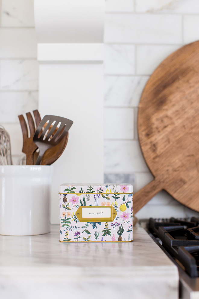 Recipe Box. Kitchen recipe box. Adorable recipe box. Kitchen countertop decor ideas. Herb Garden Recipe Box #Kitchen #countertopdecor #recipebox Pink Peonies Rachel Parcell's Kitchen