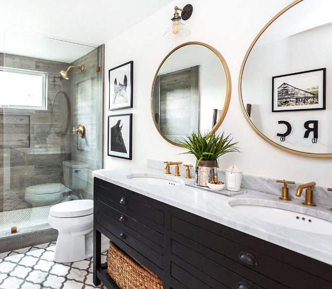 Rustic Black Vanity. Rustic Bathroom Vanity. Black Vanity. The rustic black vanity is from Restoration Hardware