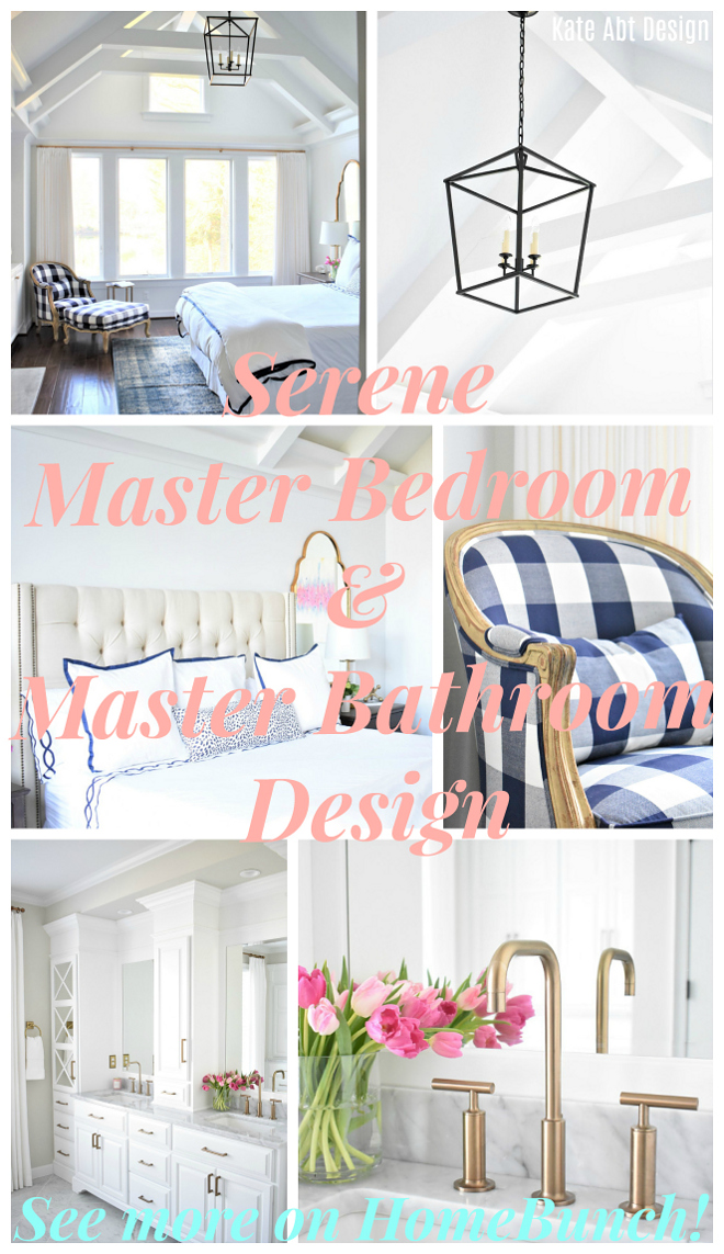 Serene Master Bedroom & Master Bathroom Design. Serene Master Bedroom & Master Bathroom Design Paint colors, decor sources and designer tips on Home Bunch #SereneMasterBedroom #MasterBathroom
