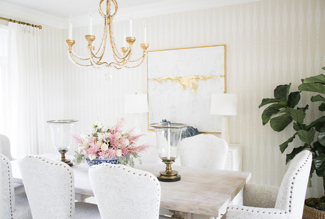 Traditional Dining Room. Wallpaper is Schumacher Fern and the chandelier is Visual Comfort, Niermann Weeks Collection Traditional Dining Room. Traditional Dining Room. #TraditionalDiningRoom Bria Hammel Interiors