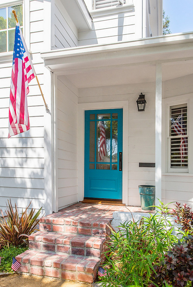 Turquoise Front Door Paint Color Benjamin Moore Meridian Blue. This blue turquoise color looks great on front doors Benjamin Moore Meridian Blue #BenjaminMooreMeridianBlue #turquoise #frontdoor #paintcolor #bluedoor #turquoisedoor #paintcolors Sato Architects