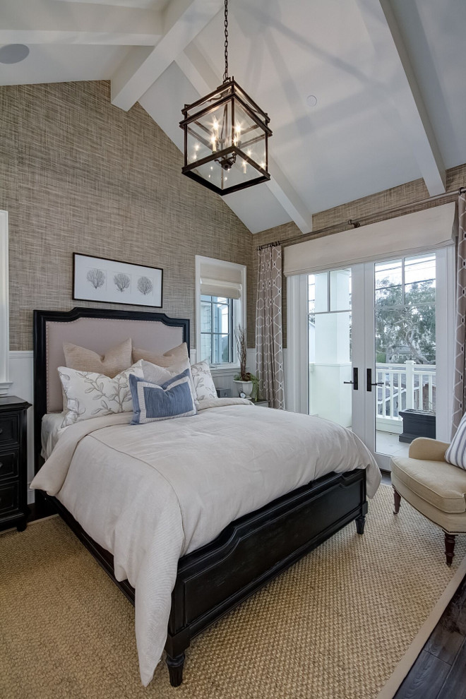 Vaulted Ceiling Bedroom. Vaulted Ceiling Bedroom. Vaulted Ceiling Bedroom and grasscloth wallpaper. Vaulted Ceiling Bedroom. Vaulted ceilings make this bedroom feels large and airy. #VaultedCeiling #VaultedCeilingBedroom #Bedroom Brandon Architects, Inc.
