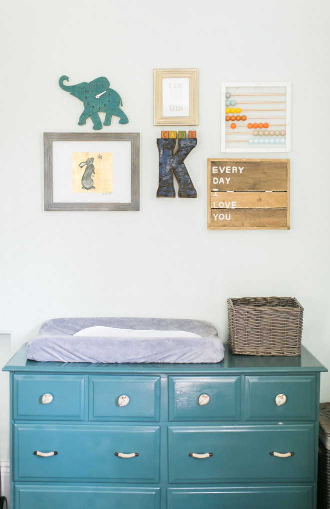 Vintage Nursery Dresser. Vintage Nursery Dresser Ideas. The dresser was a Craigslist find that I painted a deep teal and added Anthropologie hardware. Vintage Nursery Dresser. Painted Vintage Nursery Dresser #VintageNurseryDresser #NurseryDresser #PaintedNurseryDresser Home Bunch Beautiful Homes of Instagram @finding__lovely