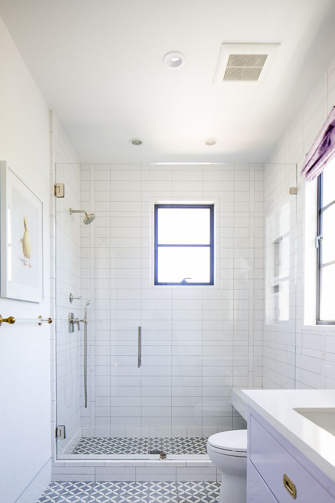 Bathroom white subway shower tile and cement floor tile. Bathroom white subway shower tile. Bathroom white subway shower tile and cement floor tile. ideas. Bathroom white subway shower tile and cement floor tile #Bathroom #whitesubway #shower #tile #cementtile #floortile Patterson Custom Homes