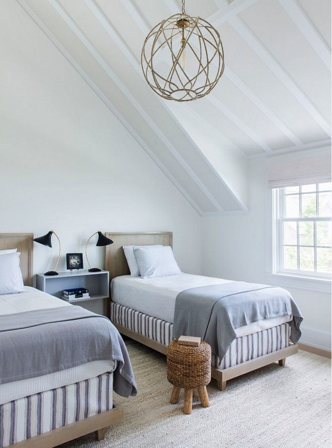 Beach house guest bedroom. Sloped bedroom ceiling. Beach house guest bedroom. Sloped bedroom ceiling ideas #Beachhouse #guestbedroom #Slopedceiling #bedroom Cynthia Hayes Interior Design