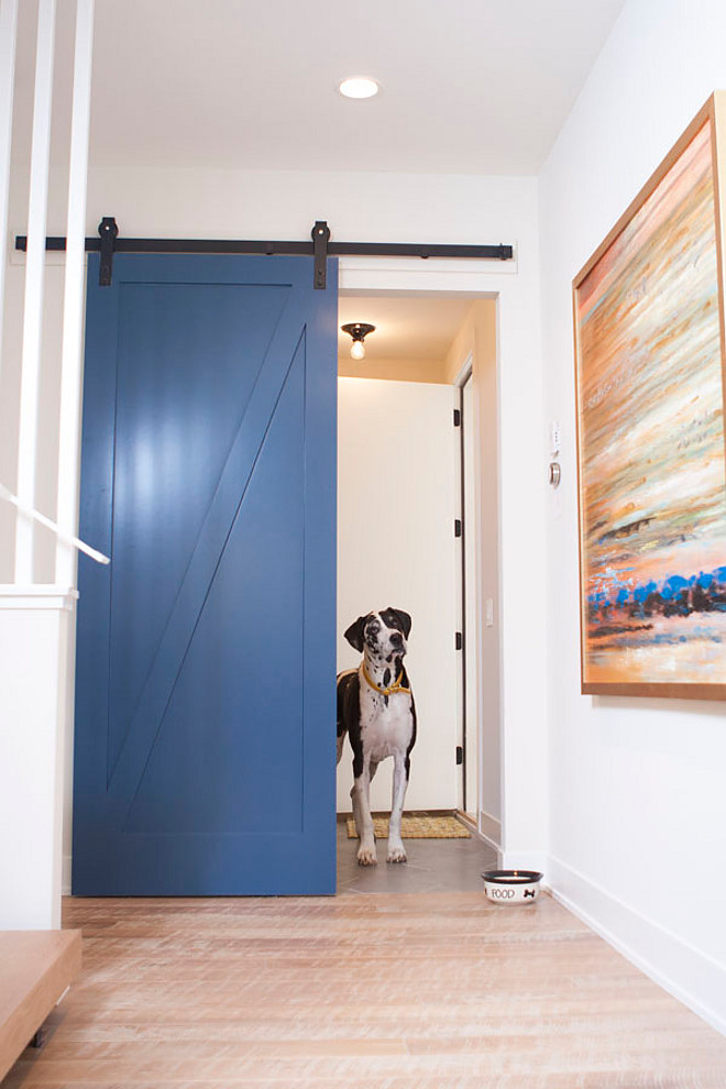 Benjamin Moore 840 Kensington Blue. Barn door painted in Benjamin Moore 840 Kensington Blue.Benjamin Moore 840 Kensington Blue. Benjamin Moore 840 Kensington Blue. #BenjaminMoore840KensingtonBlue #BenjaminMooreKensingtonBlue #BenjaminMoorePaintColors Refined Custom Homes