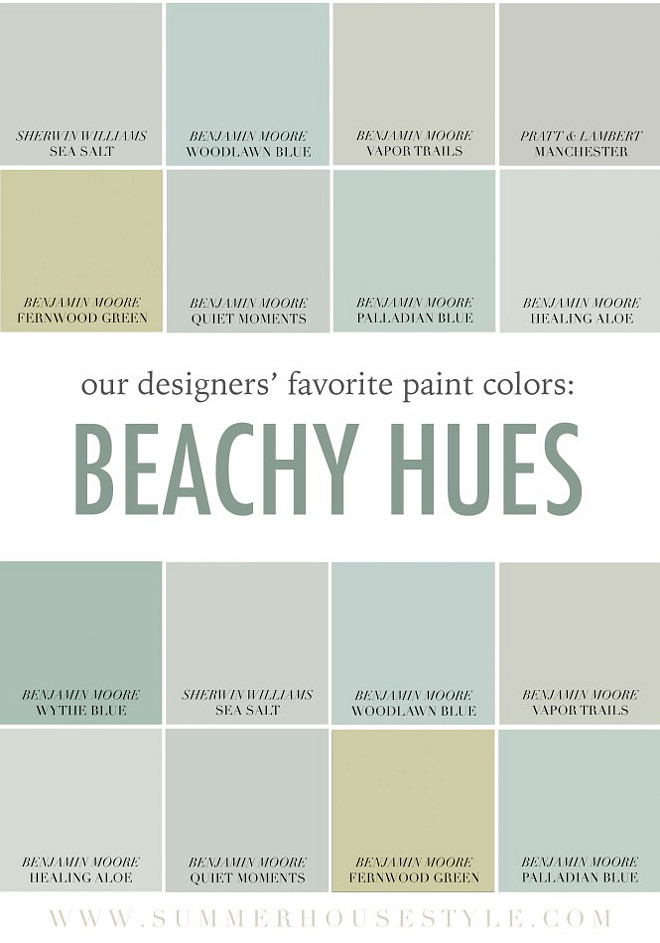 Coastal Benjamin Moore Color Palette. Soothing Coastal Benjamin Moore Color Palette. Sherwin Williams Sea Salt. Benjamin Moore Woodlawn Blue. Benjamin Moore Vapor Trails. Pratt and Lambert Manchester. Benjamin Moore Fernwood Green. Benjamin Moore Quiet Moments. Benjamin Moore Palladian Blue. Benjamin Moore Healing Aloe. Benjamin Moore Whyte Blue. Sherwin Williams Sea Salt Coastal Benjamin Moore Paint Colors #CoastalBenjaminMoore #CoastalColorPalette #SoothingBenjaminMooreColorPalette #Coastal #BenjaminMoorePaintColors Via Summer House Style