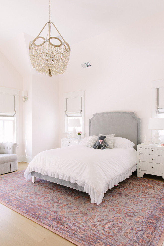Blush Pink Bedroom. Blush Pink and grey Bedroom. This blush pink color scheme works perfectly for this little girl's bedroom. Lighting is Ro Sham Beaux Blush Pink Bedroom. Blush Pink Bedroom ideas #BlushPink #Bedroom #BlushPinkbedroom Kate Marker Interiors