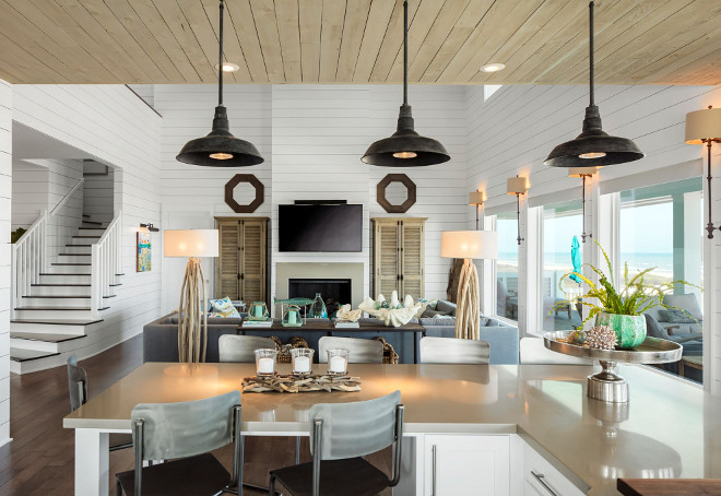 Coastal Farmhouse Kitchen Lighting. Coastal Farmhouse Kitchen Lighting Ideas. Coastal Farmhouse Kitchen Lighting. Pendants: Restoration Hardware. Coastal Farmhouse Kitchen Lighting #CoastalFarmhouseKitchenLighting #CoastalFarmhouseKitchen #Lighting #kitchenlighting Julie Barrett Design