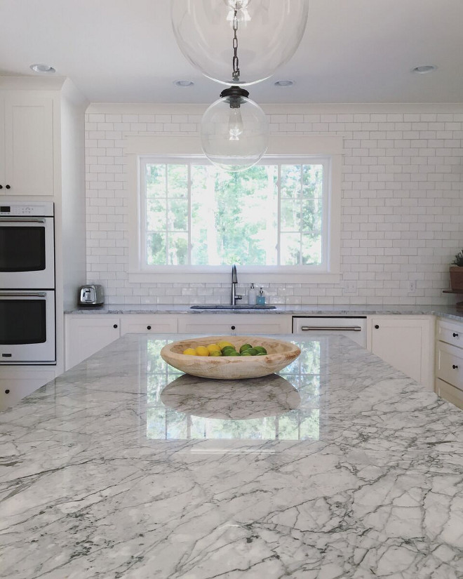 Countertops are Polished Carrara Marble. Countertops are Polished Carrara Marble - Kitchen slabs have a statuary marble look. Countertops are Polished Carrara Marble. Countertops are Polished Carrara Marble #Countertops #PolishedCarraraMarble Beautiful Homes of Instagram @theclevergoose
