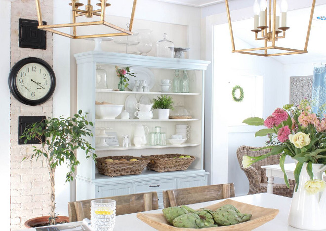 Farmhouse Painted Hutch. Believe it or not, the hutch in our kitchen was a FREE Craigslist find! After loads of sanding and painting, it's now one of my favorite furniture pieces. #farmhouse #hutch #paintedhutch #paintedfurniture Home Bunch's Beautiful Homes of Instagram @laura_willowstreetinteriors