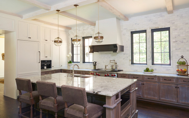 French Farmhouse Kitchen. Modern French farmhouse kitchen with whitewashed lower cabinets and island. French Farmhouse Kitchen Design. French Farmhouse Kitchen Ideas. French Farmhouse Kitchens #FrenchFarmhouseKitchen #FrenchKitchen #FarmhouseKitchen Christopher Architecture & Interiors