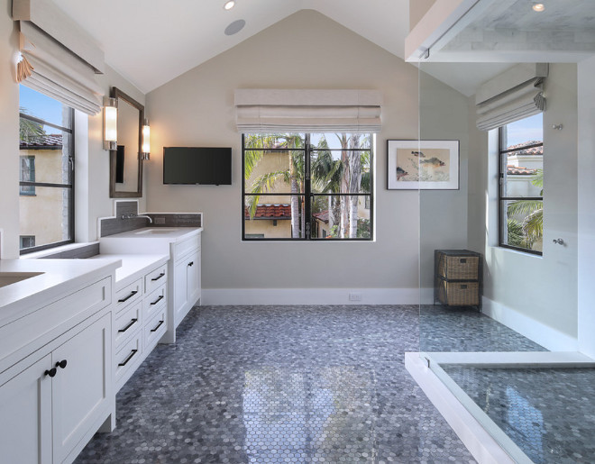 Grey Hex Floor Tile. The master bathroom flooring is New Ravenna's Greystoke Hex 3 cm floor tile. Grey Hex Floor Tile. Grey Hex Floor Tile. Grey Hex Floor Tile #GreyHexFloorTile #HexFloorTile #HexTile Patterson Custom Homes