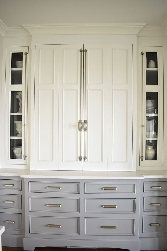Kitchen Hutch. Kitchen Hutch Ideas. I love the details of this hutch, from its hardware to its two-toned cabinets. Kitchen Hutch Paint Color. Kitchen Hutch hardware #KitchenHutch Kate Abt Design