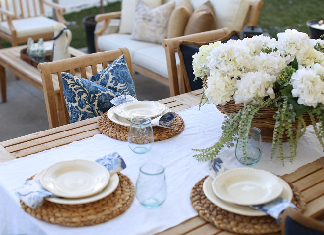 Outdoor Table Decor. Blue and white Outdoor Table Decor. Blue and white Outdoor Table Decor. Blue and white Outdoor Table Decor. Blue and white Outdoor Table Decor #BlueandwhiteOutdoorTableDecor #OutdoorTableDecor Home Bunch's Beautiful Homes of Instagram @cambridgehomecompany
