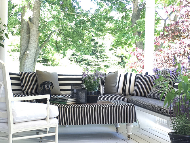 Porch. Porch Ideas. Farmhouse porch with banquette. Porch banquette. #porch #banquette Home Bunch's Beautiful Homes of Instagram Cynthia Weber Design @Cynthia_Weber_Design