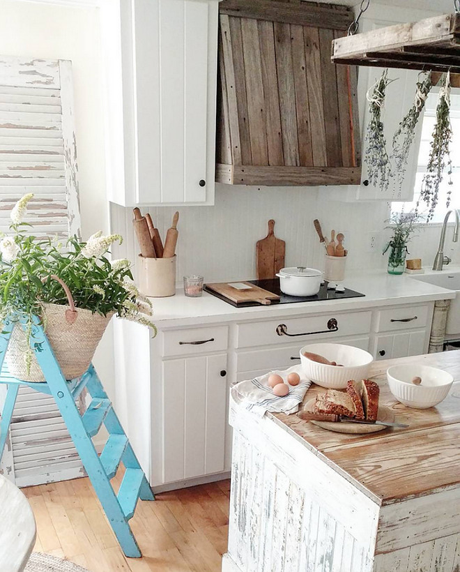 The cabinets and beadboard backsplash are painted in Valspar Kitchen Enamel White Bistro paint. The cabinets and beadboard backsplash are painted in Valspar Kitchen Enamel White Bistro paint. Home Bunch's Beautiful Homes of Instagram @becky.cunningham.home