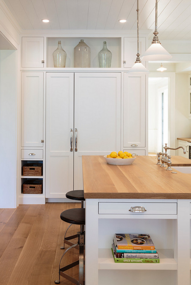 Cabinet alcove. The cabinet alcove above the refrigerator is 24" deep. Great for storage or fun display! #cabinetalcove #cabinet #alcove Haefele Design