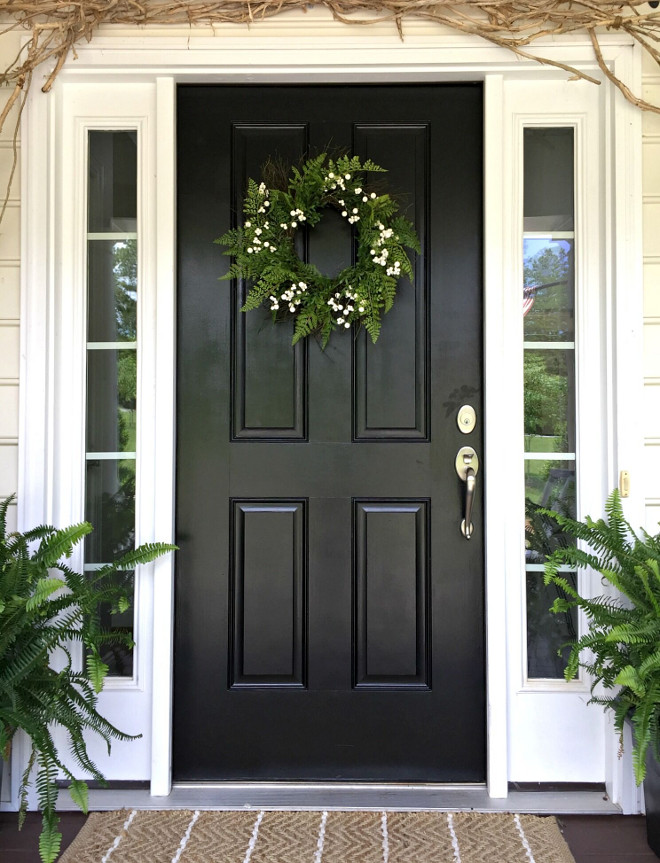 Black Door. Black front door. Front door color is basic black exterior paint. #blackdoor #blackfrontdoor Beautiful Homes of Instagram @middlesisterdesign - Home Bunch