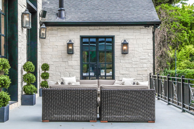 Exterior with Limestone and black windows. Exterior with Limestone and black windows. Exterior with Limestone and black windows. #Exterior #Limestoneexterior #blackwindows Tree Haven Homes. Danielle Loryn Design