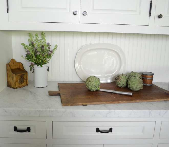 Beadboard backsplash. Beadboard backsplash. Rather than use a stone or tile backsplash we decided to use wood bead board. It created a warm farm-style look and was very budget friendly! Beadboard backsplash #Beadboardbacksplash #Beadboard #backsplash Beautiful Homes of Instagram @SanctuaryHomeDecor