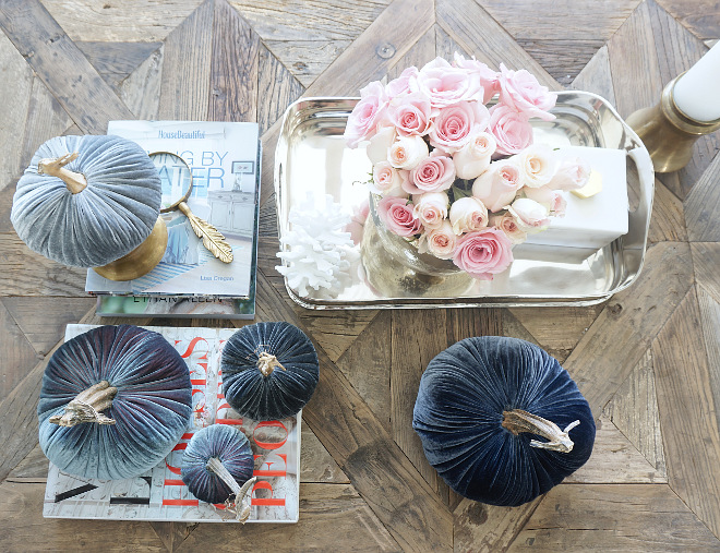 Fall Coffee Table Decor. Fall Coffee Table Decorating Ideas. Fall coffee table decor velvet pumpkins #Fallcoffeetabledecor #velvetpumpkins #Fall #coffeetable #Falldecor #velvet #pumpkins @myhouseoffour