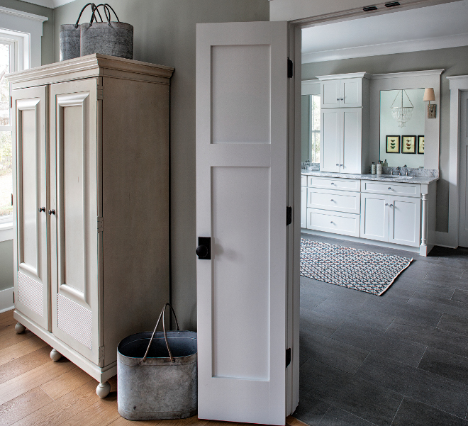 Farmhouse Interiors. Farmhouse bedroom armoire from Universal Furniture and zinc buckets from Wayfair Farmhouse #farmhouse #interiors #farmhouseinteriors #armoire #zincbuckets #zincbuckets Lisa Furey - Barefoot Interiors