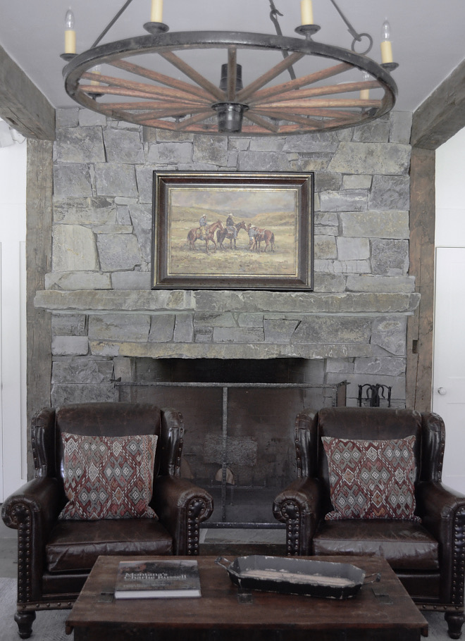 Floor-to-ceiling stone fireplace. The enormous fireplace is the centerpiece of the great room and a wonderful gathering place on cold evenings. We redesigned it by adding Montana fieldstone from the floor to the ceiling. #Floortoceilingstonefireplace #Fieldstonefireplace Beautiful Homes of Instagram @SanctuaryHomeDecor